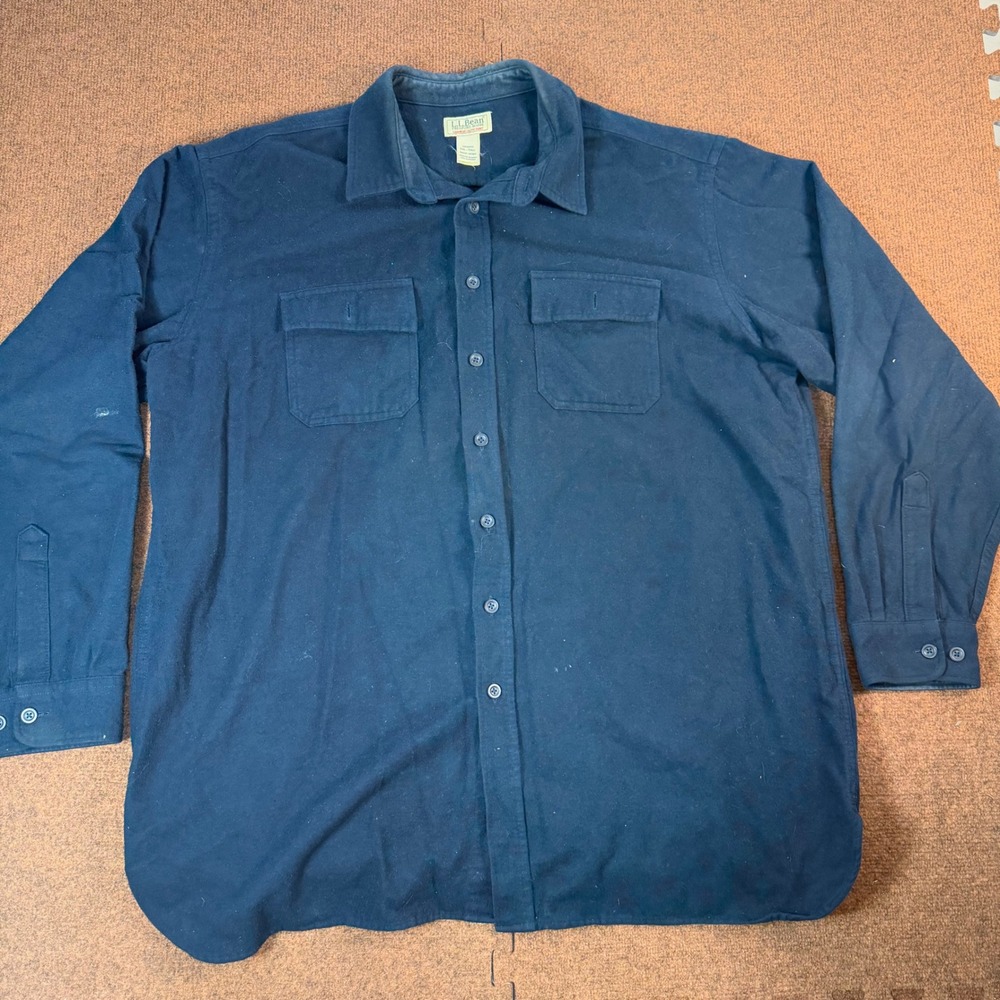 LL Bean Chamois Cloth Shirt Mens XXL Tall Navy Blue Cotton Flannel 187924
